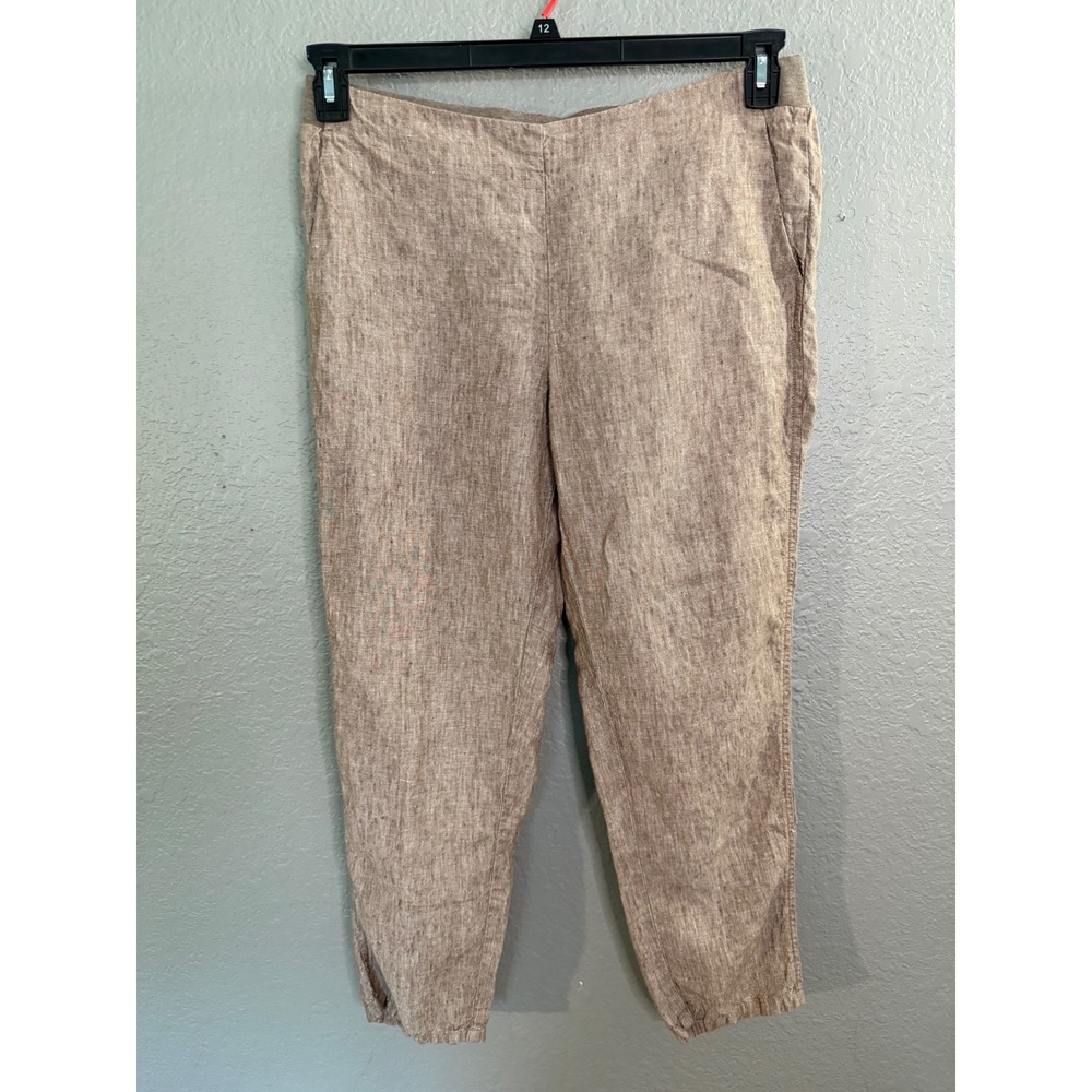 J.Jill Love Linen Pants Medium Tan Brown‎ 100% Linen Tapered Leg Casual Pockets